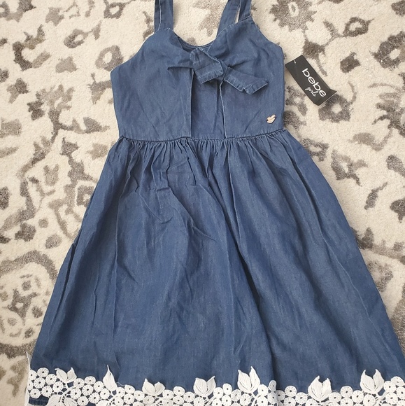 bebe Other - Bebe girls denim dress with lace trim, size 10-12